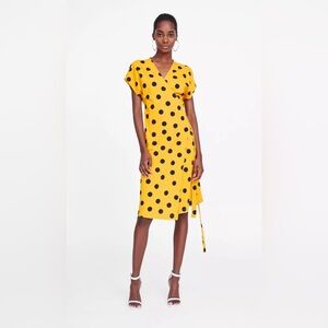 Yellow Polka Dot Midi Wrap Dress Zara